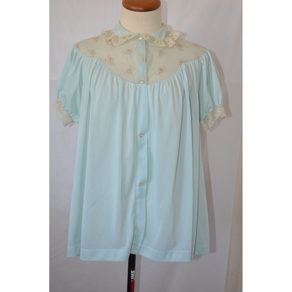 Vintage SZ 32 Van Raalte Petal Skin Sleepwear Top Small Blue Baby Doll TINY FLAW